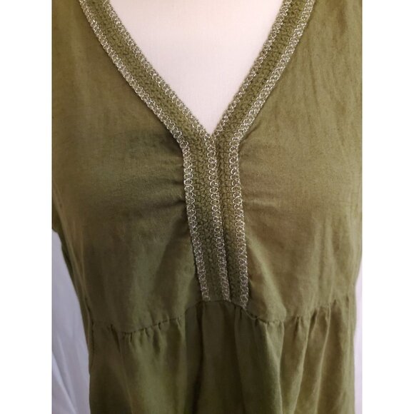 Cottagecore Terzo Millennio Linen Dress Women’s L Green Silver Trim Italy Boho - Picture 2 of 15